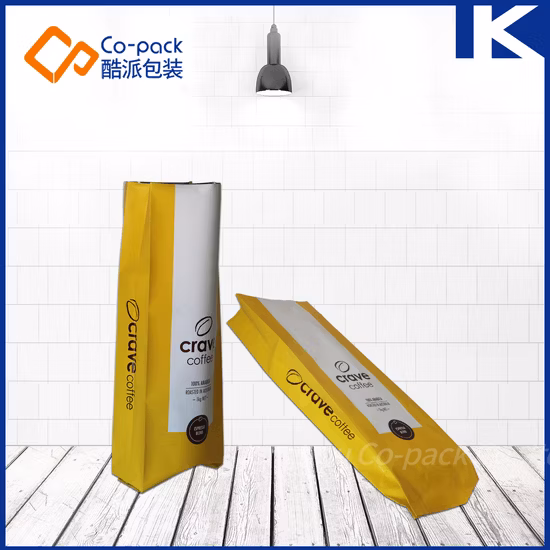Papier kraft/ côté papier d'aluminium/ sac d'emballage à fermeture éclair pour grains de café à soufflet inférieur avec valve