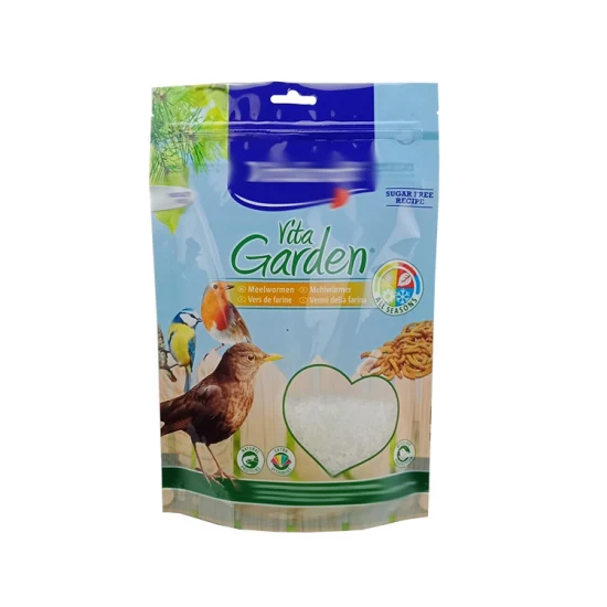 Sac d'emballage alimentaire en plastique pour animaux de compagnie, avec soufflet latéral personnalisé, pour oiseaux, lapins, poissons, chats, chiens, avec fermeture éclair refermable